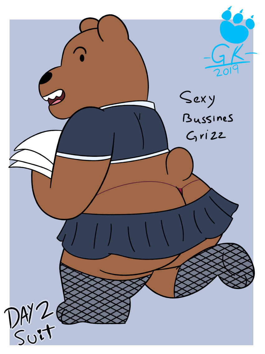 2019 absurd_res anthro brown_body brown_fur bunnybara butt cartoon_network clothed clothing crossdressing fur grizzly_(wbb) hi_res male mammal solo underwear ursid we_bare_bears