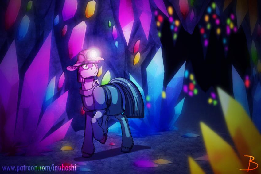 armor cave clothing crystal dress equid equine female friendship_is_magic frock gem gem_cave glowing_gems headgear helmet hi_res horse inuhoshi-to-darkpen mammal maud_pie_(mlp) mine mining_helmet my_little_pony pony solo