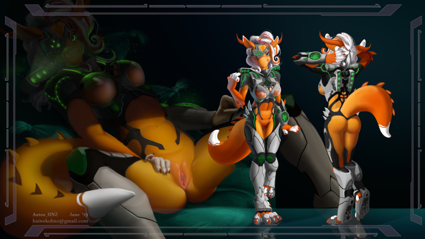 16:9 2019 anthro armor breasts butt dragon female hazel hi_res hnz invalid_tag nude pussy science_fiction solo