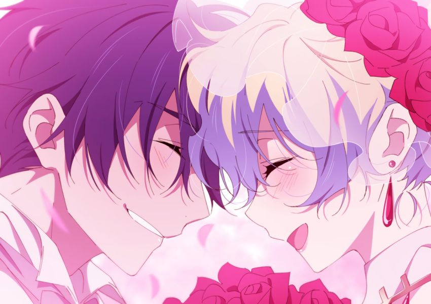 black_hair blush close flowers gray_hair male nia_teppelin ntend short_hair simon tengen_toppa_gurren_lagann wedding