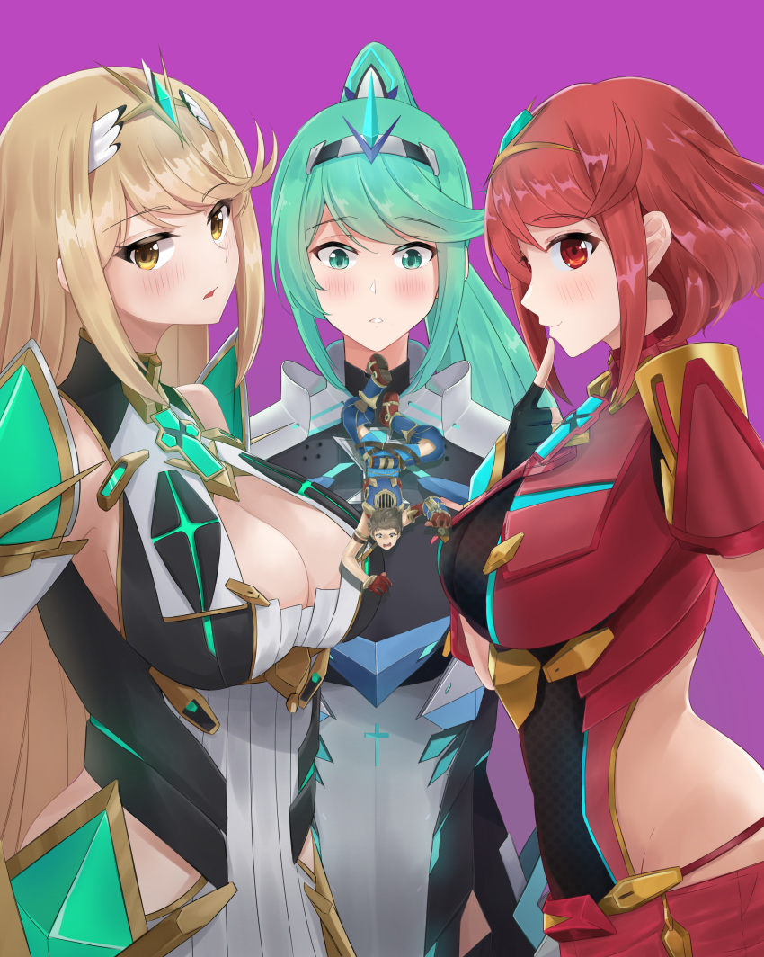 3girls absurdres artist_request atlus breasts catherine_(game) highres hikari_(xenoblade_2) homura_(xenoblade_2) multiple_girls pneuma_(xenoblade_2) rex_(xenoblade_2) xenoblade_(series) xenoblade_2