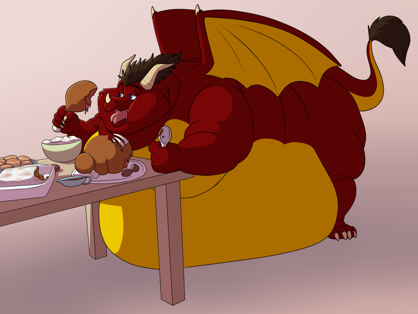 4:3 absurd_res arbitgon belly big_belly dragon feral full_belly fur furred_dragon hi_res immobile obese open_maw overweight shikakaka