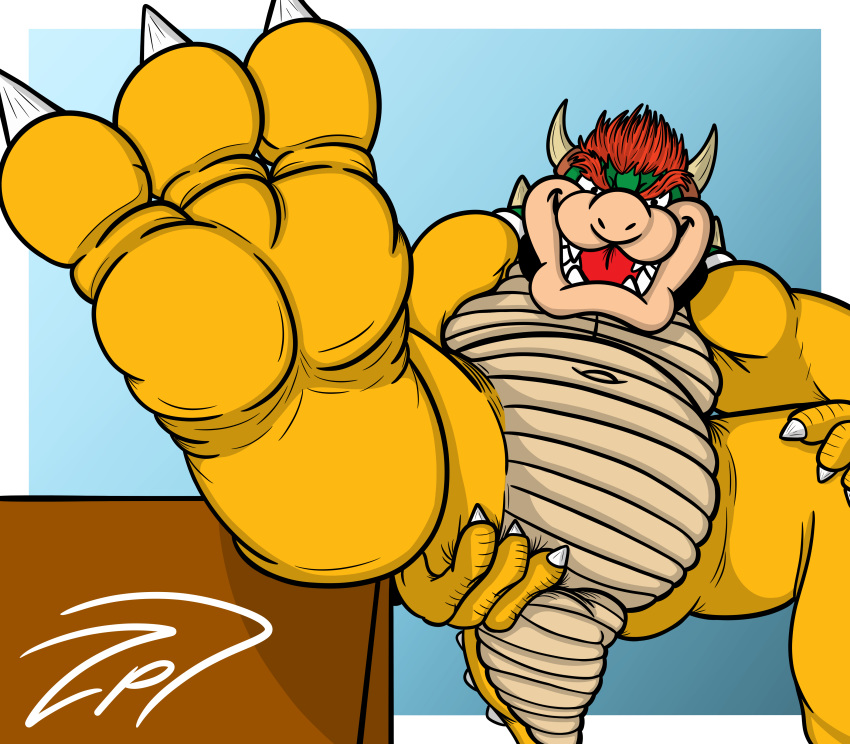 3_toes absurd_res big_feet bowser claws foot_focus hi_res looking_at_viewer mario_bros nintendo reptile scalie simple_background toe_claws toes video_games zooptoon zpt