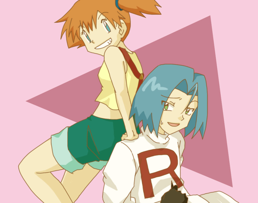 blue_eyes blue_hair green_eyes kasumi_(pokemon) kevin_c_vireger kojirou_(pokemon) orange_hair pokemon pokemon_(anime) team_rocket