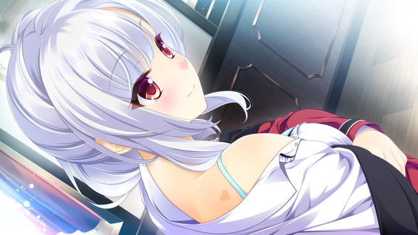 blush ensemble_(company) game_cg mibu_natsuki_(ojonai) ojou-sama_wa_sunao_ni_narenai red_eyes white_hair