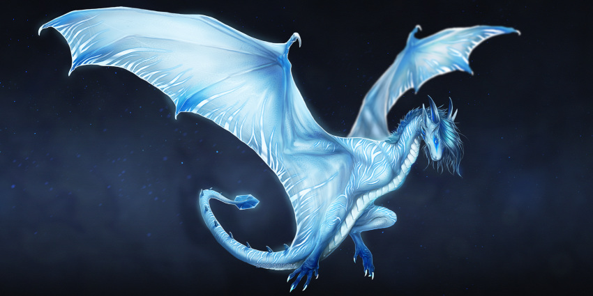 2019 ambiguous_gender blue_body blue_hair blue_scales digital_media_(artwork) dragon feral hair hi_res horn isvoc membrane_(anatomy) membranous_wings scales solo wings wyvern