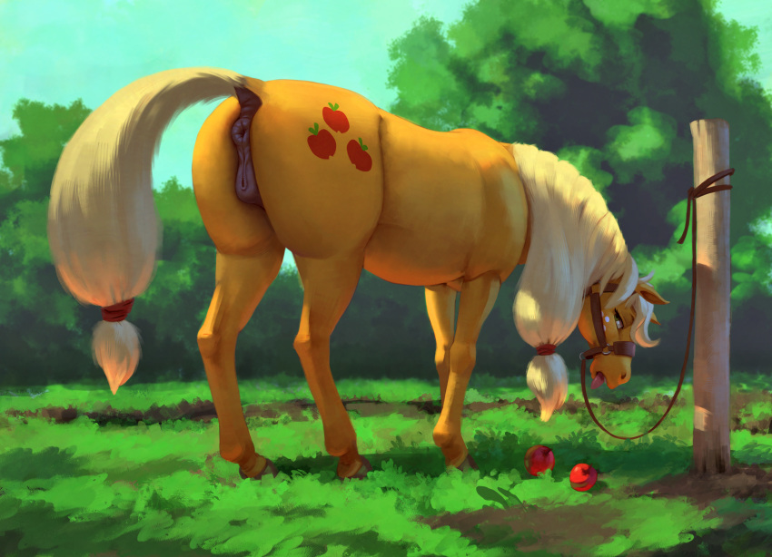 animal_genitalia animal_pussy anus applejack_(mlp) butt conditional_dnp cutie_mark equid equine equine_anus equine_pussy female feral friendship_is_magic hi_res horse jotun22 looking_back mammal my_little_pony outside puffy_anus pussy solo tongue tongue_out