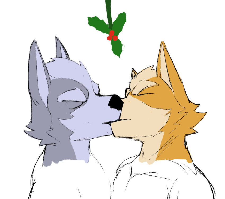 canid canine canis clothed clothing duo fox holly_(disambiguation) jrjresq kissing male male/male mammal nintendo star_fox video_games wolf wolf_o'donnell