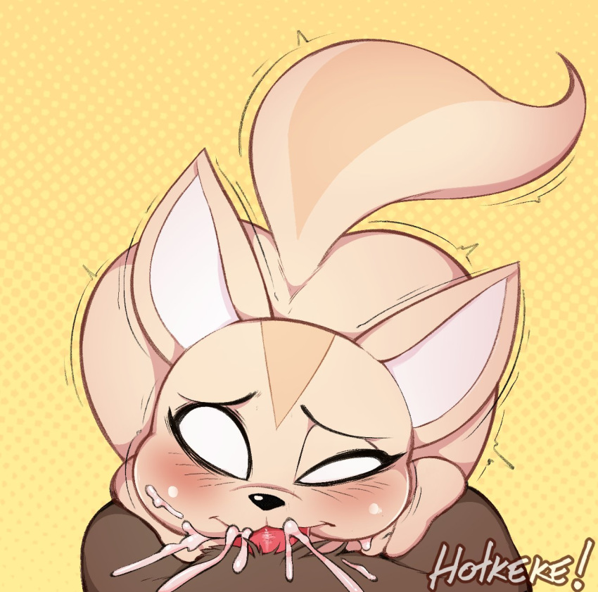 aggressive_retsuko animal_genitalia animal_penis anthro big_butt blush bodily_fluids brown_body brown_fur butt canid canine canine_penis cum cum_from_mouth cum_in_mouth cum_inside deep_throat duo empty_eyes fellatio female female_focus fennec fenneko fox fur genital_fluids hi_res hotkeke1 knot knotting looking_pleasured male male/female mammal mouth_full one_eye_half-closed oral oral_knotting orgasm penile penis saliva sanrio sex shaking short_stack solo_focus tan_body tan_fur trembling white_eyes wide_eyed wide_hips