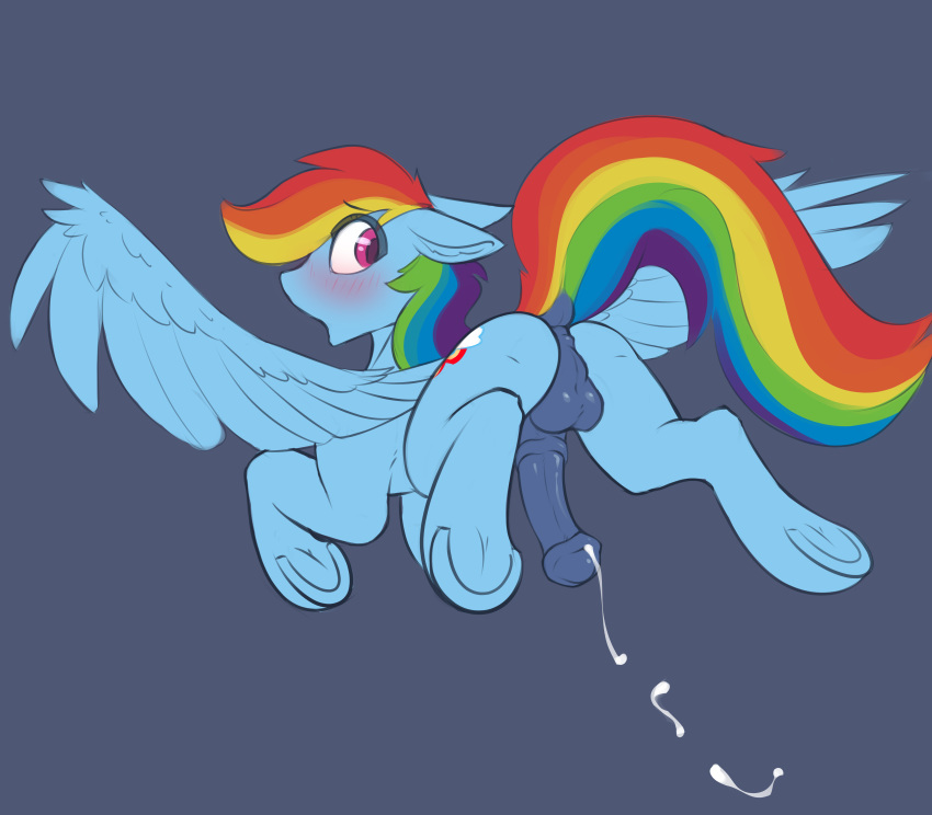 2019 absurd_res animal_genitalia animal_penis balls bodily_fluids crossgender cum cutie_mark dock equid equine equine_penis feral friendship_is_magic genital_fluids hi_res hooves male mammal my_little_pony penis phenyanyanya pterippus rainbow_dash_(mlp) simple_background solo underhoof wings