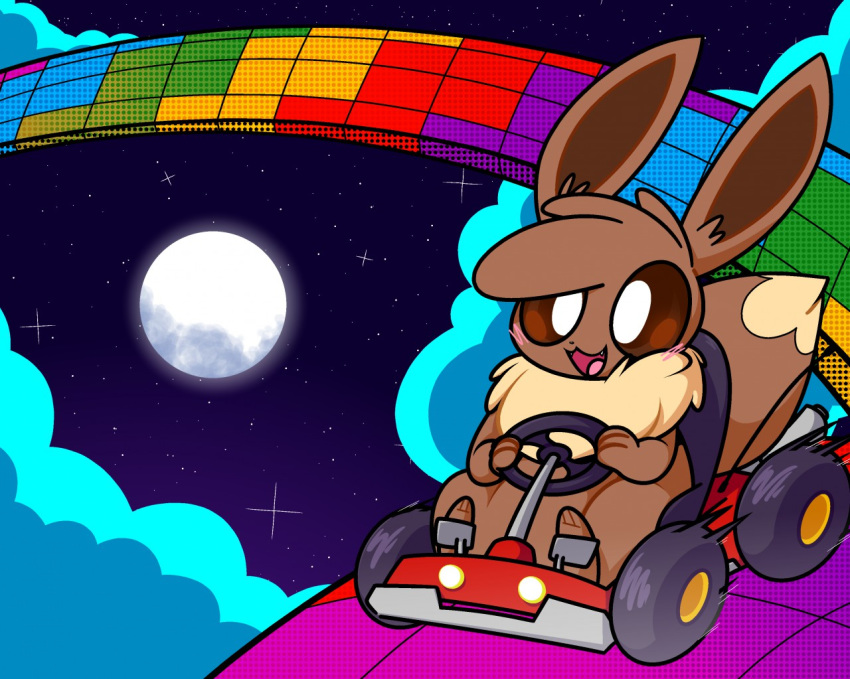 blush brown_body brown_fur canid canine eevee fur mammal mario_bros mario_kart moon night nintendo pok&eacute;mon pok&eacute;mon_(species) smartaldebaran star video_games