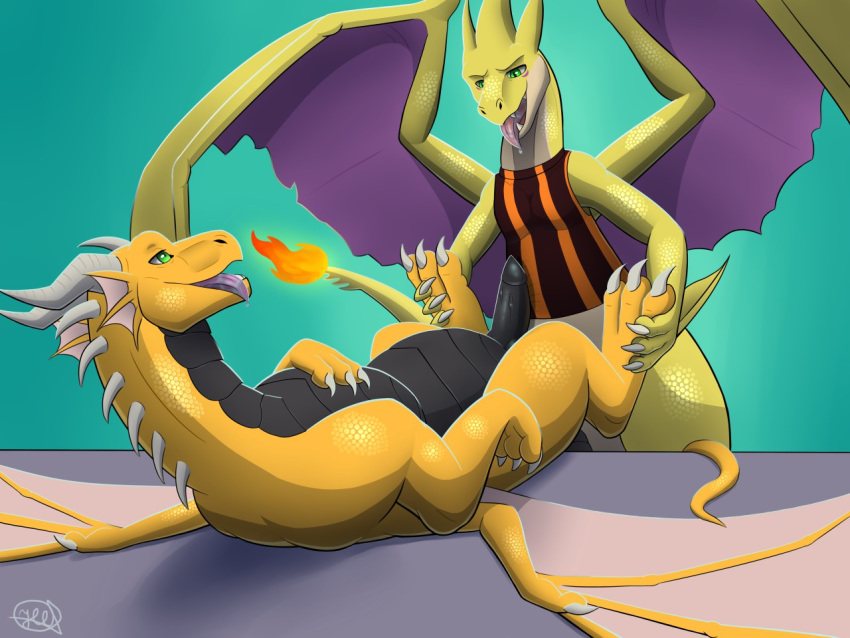 4:3 anal aroused bodily_fluids charizard charizard_oc dragon duo fan_character feet ferilla horny_(disambiguation) male male/male nintendo paws penetrate penetration penis pok&eacute;mon pok&eacute;mon_(species) saliva thick_hips thick_thighs tongue video_games