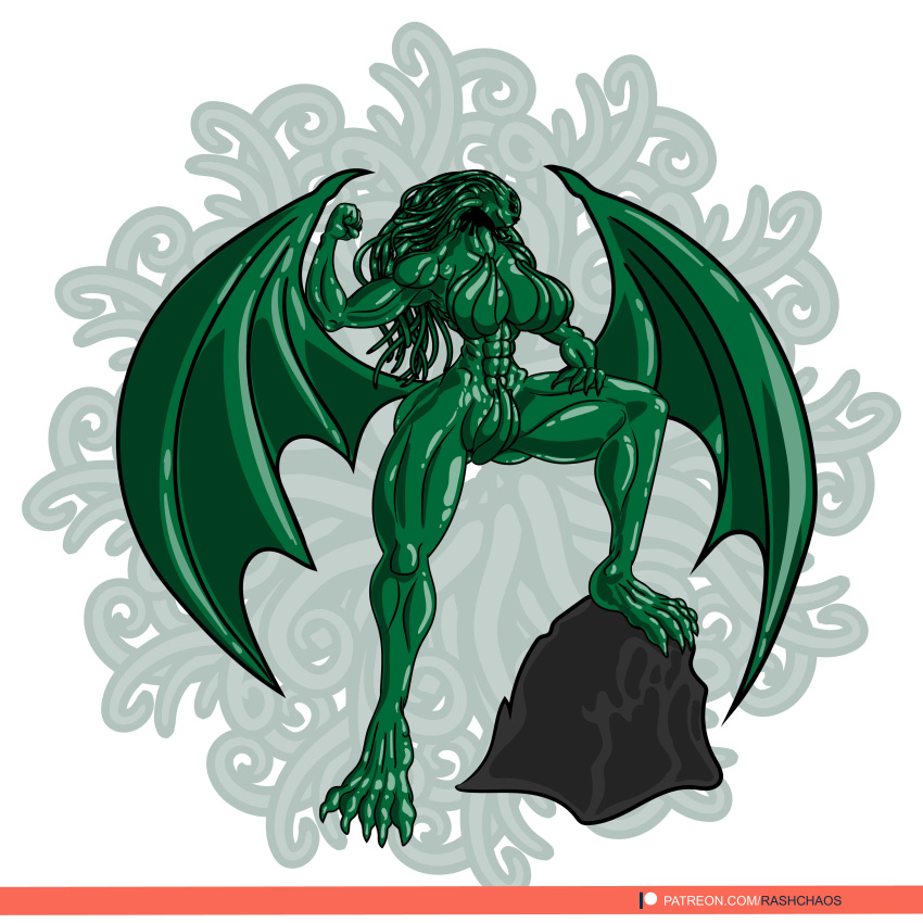 absurd_res anthro big_breasts breasts choker cthulhu cthulhu_mythos female h.p._lovecraft hi_res jewelry lovecraft muscular necklace rashchaos tentacles thick_thighs wings