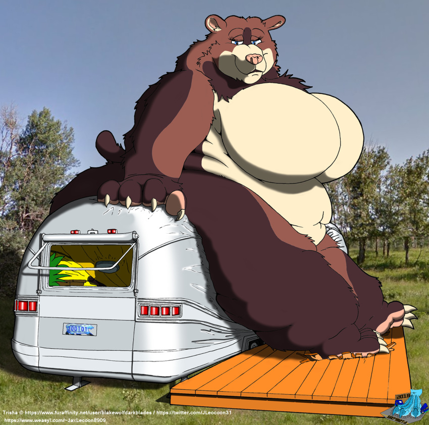 airstream belly blakewolfdarkblades breasts butt crush female heavy hi_res invalid_tag mammal obese overweight sr71beta ssbbw teasing trailer trisha ursid vehicle