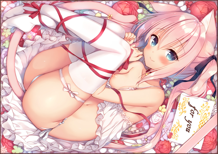 animal_ears breasts catgirl flowers nipples original sazaki_ichiri tail waifu2x