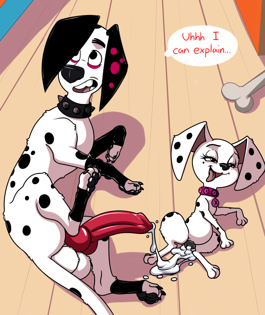 101_dalmatian_street 101_dalmatians 2019 absurd_res after_sex ahegao animal_genitalia animal_penis animal_pussy balls black_body black_fur bodily_fluids canid canine canine_penis canine_pussy canis cum cum_in_pussy cum_inside dalmatian danny_(101_dalmatians) deja_vu_(101_dalmatians) disney domestic_dog english_text eye_roll female feral fur genital_fluids hi_res hypergal knot looking_pleasured male male/female mammal multicolored_body multicolored_fur open_mouth penis purple_body purple_fur pussy speech_bubble spots spotted_body spotted_fur teeth text tongue tongue_out two_tone_body two_tone_fur white_body white_fur