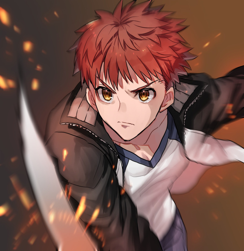 emiya_shirou fate/stay_night fate_(series) highres jacket kameko227 kanshou_&amp;_bakuya open_clothes open_jacket red_hair yellow_eyes