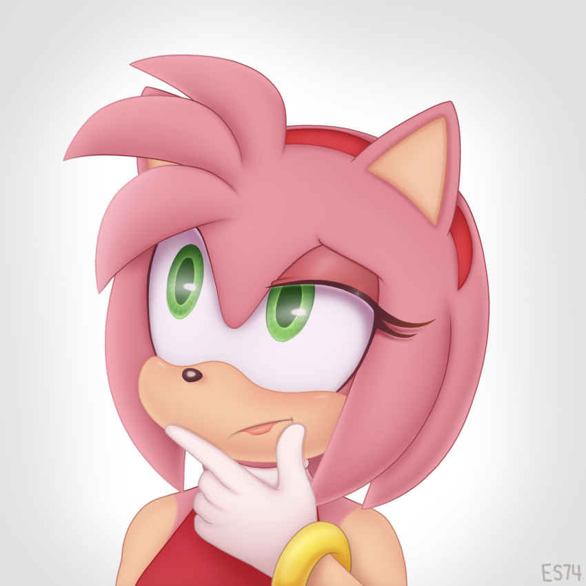 1:1 2019 amy_rose anthro blush clothed clothing colored digital_media_(artwork) dress es74 eulipotyphlan eyelashes female fur gloves green_eyes hair handwear hedgehog hi_res lipstick makeup mammal meme reaction_image red_clothing red_dress simple_background solo sonic_the_hedgehog_(series) thinking video_games white_background