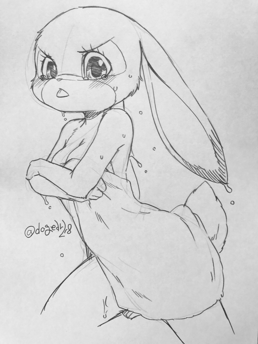 absurd_res anthro blush breasts cheek_tuft disney dogear218 ears_down facial_tuft female fur hi_res judy_hopps lagomorph leporid looking_at_viewer mammal pivoted_ears rabbit simple_background sketch solo towel towel_only tuft wet white_background zootopia