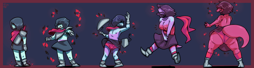 2019 absurd_res anthro areola armor big_breasts big_butt blush boots bottomwear breast_growth breasts bulge butt clothed clothing deltarune digital_media_(artwork) female footwear gender_transformation hair hi_res huge_butt human human_to_anthro kris_(deltarune) male mammal mtf_transformation nipples panties reptile scalie sequence simple_background skirt solo species_transformation standing tgdeer thick_thighs topless topwear transformation underwear upskirt video_games wardrobe_malfunction
