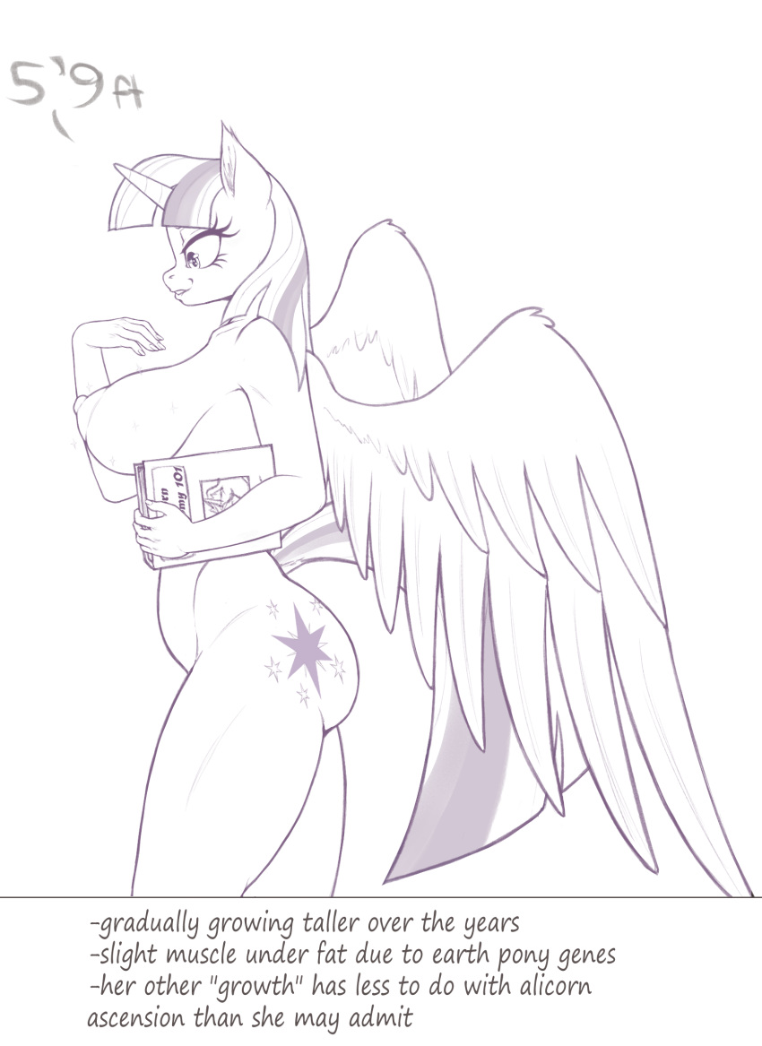 2019 5_fingers anthro anthrofied areola big_breasts book breasts cutie_mark english_text equid eyelashes feathered_wings feathers female fingers flame-lonewolf friendship_is_magic hi_res horn mammal my_little_pony nipples nude side_view solo text twilight_sparkle_(mlp) winged_unicorn wings