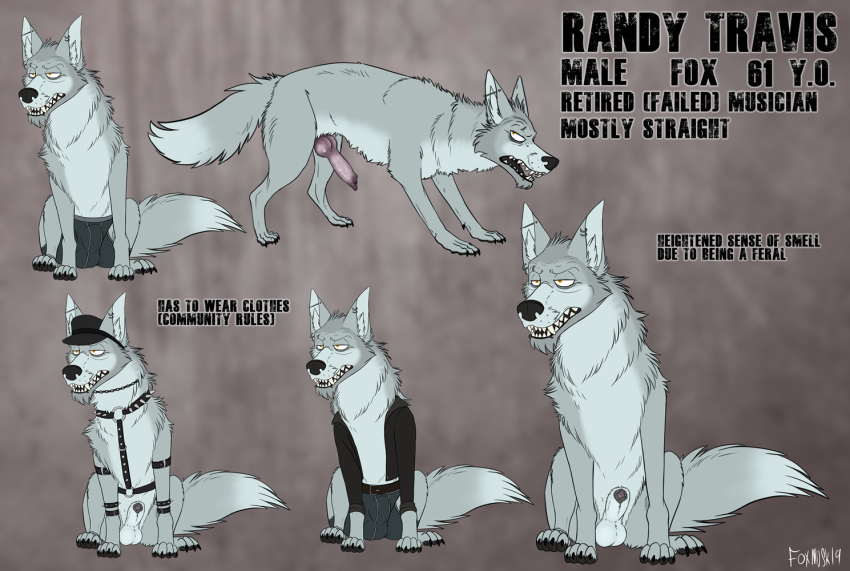 2019 age_difference animal_genitalia balls canid canine canis clothed clothing erection feral fox foxmusk fur grey_hair hair hairy kah lemuel male mammal markings mature_male model_sheet old older_male open_mouth penis randy_travis sharp_teeth solo teeth underwear