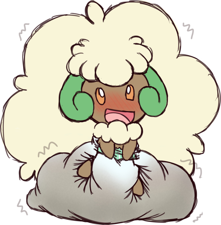 2019 ambiguous_gender blush diaper feces messy_diaper nintendo open_mouth pok&eacute;mon pok&eacute;mon_(species) simple_background sitting soiling solo tenerius touching_diaper video_games whimsicott white_background