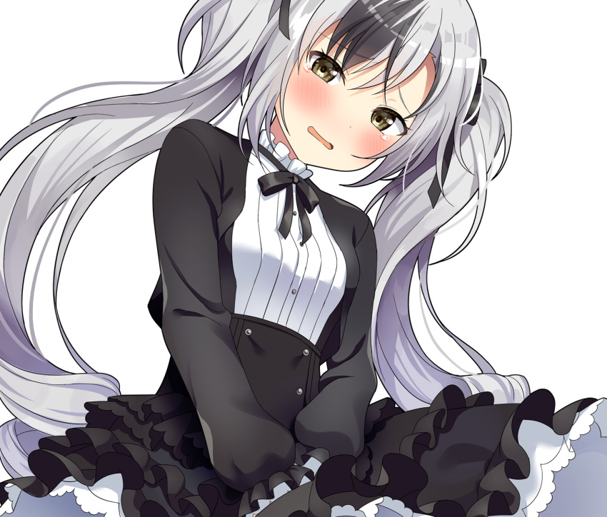 blush brown_eyes cropped dress goth-loli gray_hair lolita_fashion long_hair nijisanji skirt_lift suzuki_masaru tears twintails white yuusa