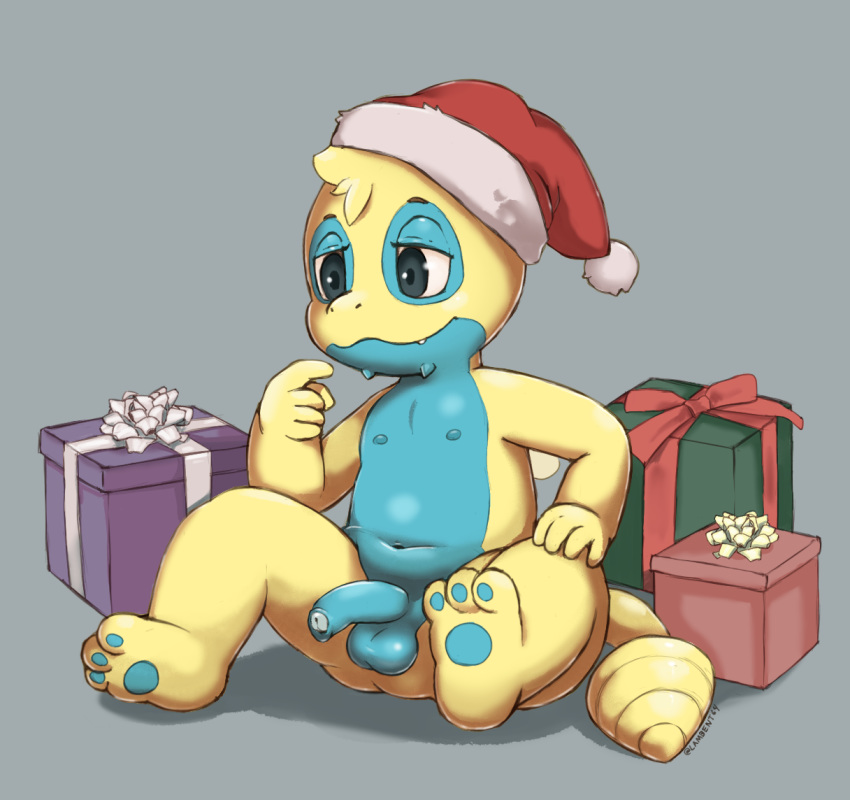 anthro balls caprino_bencivenni christmas cub dunsparce foreskin gift half-closed_eyes half-erect holidays lambent male narrowed_eyes navel nintendo nipples nude penis pok&eacute;mon pok&eacute;mon_(species) sitting solo uncut video_games young