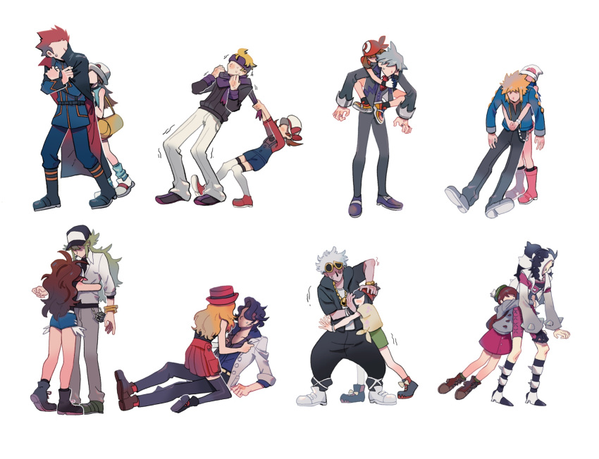 6+boys 6+girls bag bandana bare_legs baseball_cap beanie bike_shorts black_footwear black_headwear blonde_hair blue_(pokemon) boots brown_hair cloak coat collared_shirt denim denim_shorts denji_(pokemon) dragging eyewear_on_head formal gloves green_footwear green_headwear guzma_(pokemon) hair_slicked_back haruka_(pokemon) hat headband highres hikari_(pokemon) hood hoodie hug hug_from_behind kotone_(pokemon) long_hair long_sleeves looking_at_another looking_back matsuba_(pokemon) miniskirt mizuki_(pokemon) multicolored_hair multiple_boys multiple_girls n_(pokemon) necktie nezu_(pokemon) no_eyes overalls ox79xo pants platane_(pokemon) pokemon pokemon_(game) pokemon_bw pokemon_dppt pokemon_frlg pokemon_hgss pokemon_rse pokemon_sm pokemon_swsh pokemon_xy purple_footwear purple_hair purple_scarf red_footwear red_hair red_headwear red_neckwear ribbed_sweater scarf scarf_pull serena_(pokemon) shirt shoes short_shorts shorts shoulder_bag silver_hair simple_background skirt skull_necklace sleeveless sneakers socks spikes standing straddling struggling suit sunglasses sweatdrop sweater thighhighs thighs touko_(pokemon) trembling tsuwabuki_daigo two-tone_hair wataru_(pokemon) white_background white_footwear white_gloves white_hair white_headwear white_legwear white_pants wristband yuuri_(pokemon)