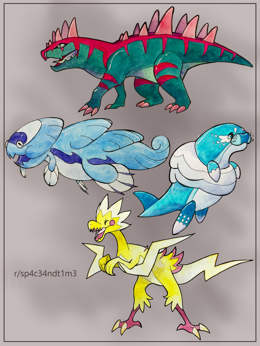 2019 absurd_res all_fours ambiguous_gender arctovish arctozolt claws dinosaur dracovish dracozolt dromaeosaurid fak&eacute;mon fangs feathered_dinosaur feathers fin fish fossil_pok&eacute;mon gradient_background grey_background hi_res invalid_tag lutrine mammal marine mustelid narrowed_eyes nintendo no_sclera painting pok&eacute;mon pok&eacute;mon_(species) reddit reptile scalie simple_background slit_pupils sp4c34ndt1m3 squint theropod video_games whiskers