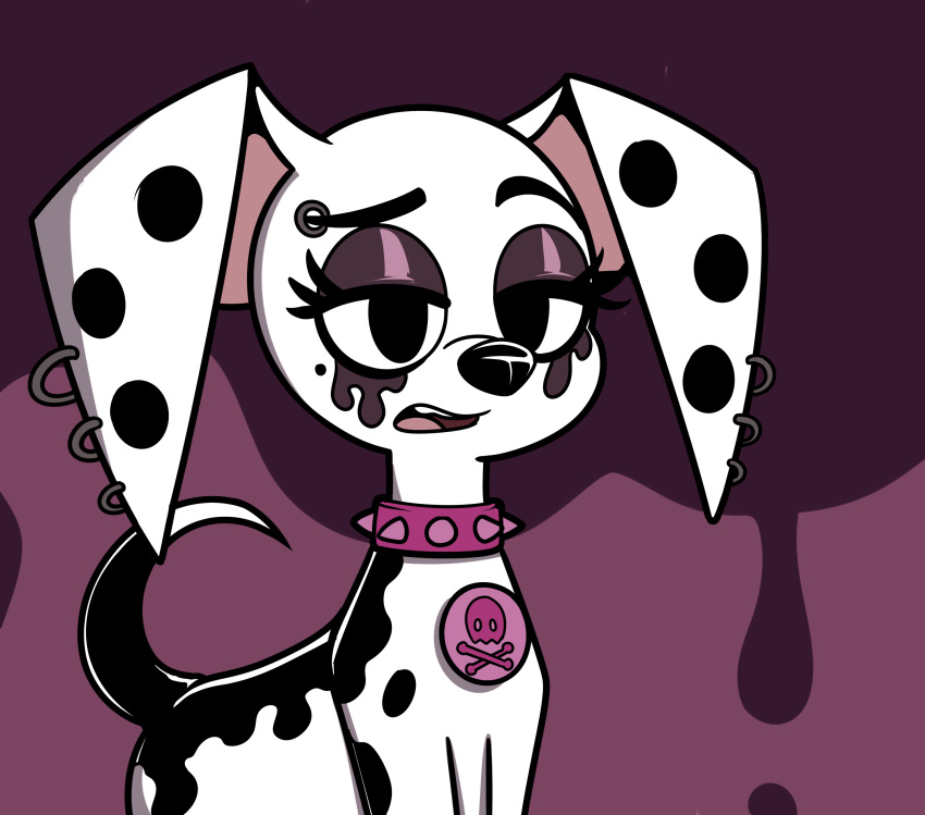 101_dalmatian_street 101_dalmatians absurd_res aged_up black_body black_fur canid canine canis collar dalmatian deja_vu_(101_dalmatians) disney domestic_dog ear_piercing ear_ring feral fur hi_res hypergal kinglazereth makeup mammal multicolored_body multicolored_fur piercing simple_background solo spots spotted_body spotted_fur two_tone_body two_tone_fur white_body white_fur