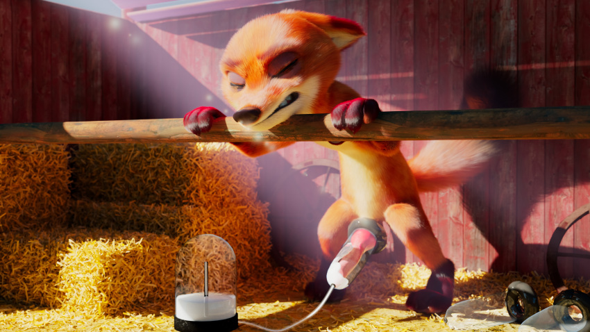 16:9 3d_(artwork) 4k absurd_res animal_genitalia barn bodily_fluids canid canine conditional_dnp cum digital_media_(artwork) disney erection fox genital_fluids hi_res male mammal nick_wilde orgasm penile penis penis_milking scimunk solo zootopia