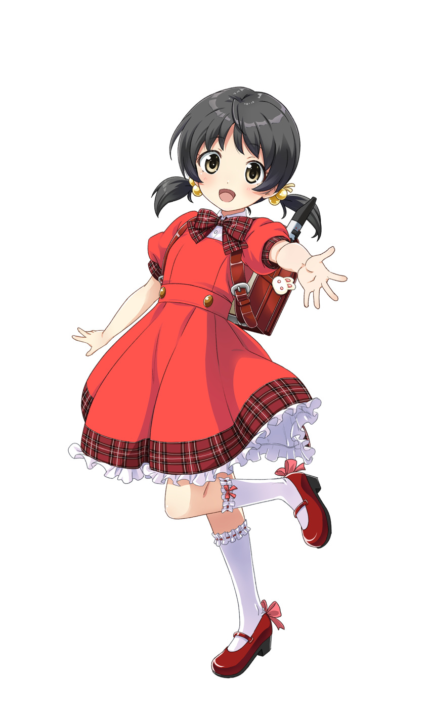 1girl dress highres kaai_yuki official_art outstretched_arm red_dress short_twintails smile socks standing standing_on_one_leg transparent_background twintails umetani_atarou vocaloid white_legwear