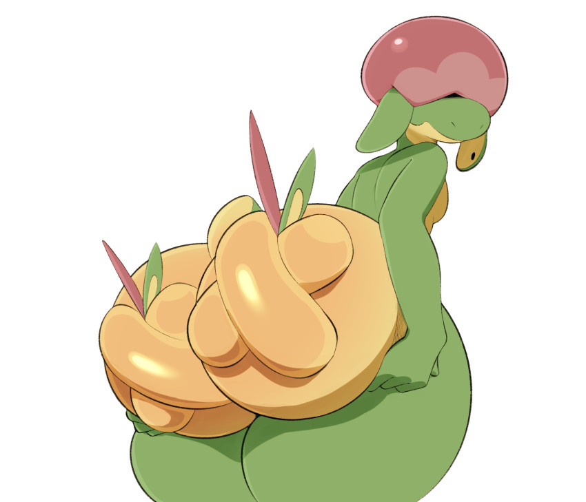 anthro apple appletun big_butt butt flora_fauna food food_creature fruit green_body huge_butt looking_back nintendo nude plant pok&eacute;mon pok&eacute;mon_(species) simple_background solo thick_thighs trashdrawy video_games