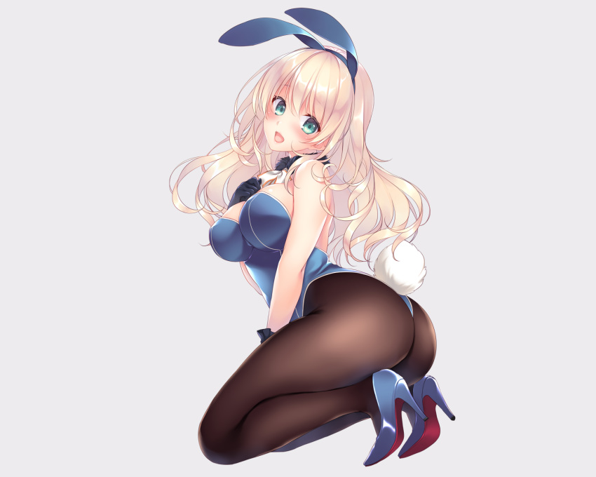 animal_ears anthropomorphism ass atago_(kancolle) ayase_hazuki blonde_hair blush bunny_ears gloves green_eyes kantai_collection photoshop tail