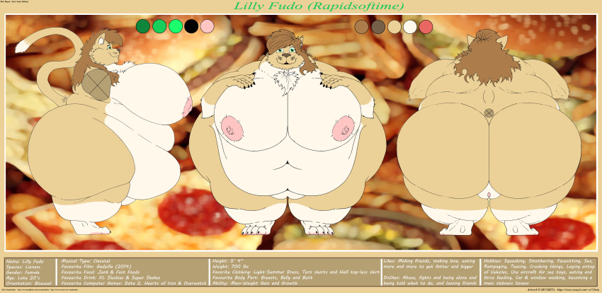 absurd_res anthro big_breasts big_butt breasts butt felid feline female hi_res huge_breasts huge_butt lilly_fudo lion mammal model_sheet morbidly_obese obese obese_female overweight overweight_female pantherine pussy rapidsoftime solo sr71beta ssbbw thick_thighs