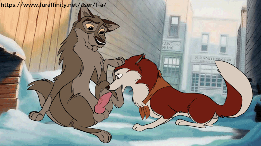 2d_animation animal_genitalia animal_penis animal_pussy animated balls balto balto_(film) canid canine canine_penis canine_pussy canis erection f-a female feral jenna knot licking male mammal oral penile penis penis_lick pussy sex tongue tongue_out wolf