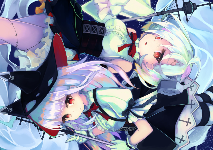 anthropomorphism azur_lane elbow_gloves erebus_(azur_lane) gloves hat long_hair otogi_kyouka pantyhose red_eyes short_hair terror_(azur_lane) white_hair witch