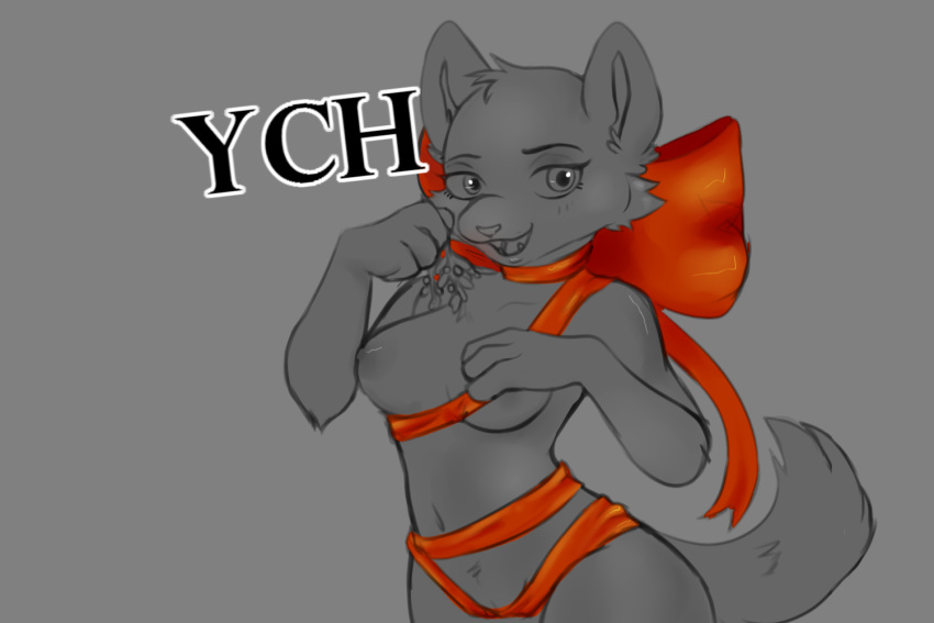 any-species bound breasts canid canine christmas female holidays mammal ray~peppercorn smile solo ych_(character)