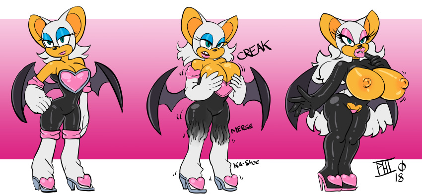 absurd_res anthro big_breasts bimbofication breast_expansion breasts chiropteran cleavage clothed clothing female hi_res lips mammal rouge_the_bat scarfyace sonic_the_hedgehog_(series) thick_lips torn_clothing transformation