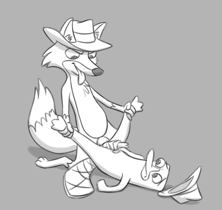 agent_f_(phineas_and_ferb) anal anal_penetration anatomically_correct animal_genitalia animal_penis beak bifurcated_penis canid canine canine_penis clothing duo fedora fox hat headgear headwear hi_res interspecies knot lying male male/male mammal masturbation missionary_position monochrome monotreme nude on_back penetration penile penile_masturbation penis perry_the_platypus phineas_and_ferb platypus red_fox sex the_giant_hamster tongue tongue_out