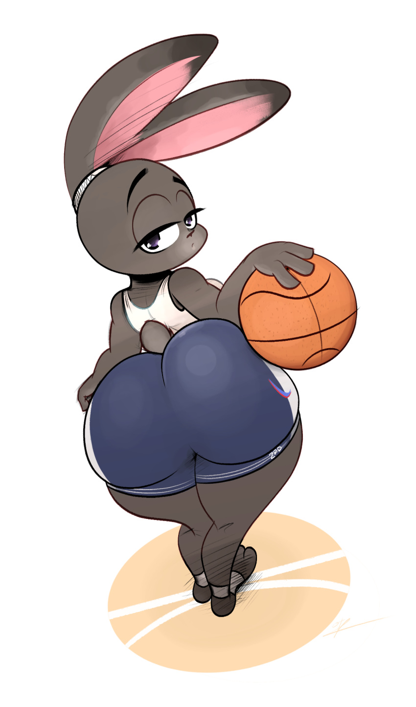anthro basketball big_butt butt clothed clothing disney female huge_butt judy_hopps lagomorph leporid looking_at_viewer looking_back mammal ota_(artist) rabbit rear_view solo zootopia