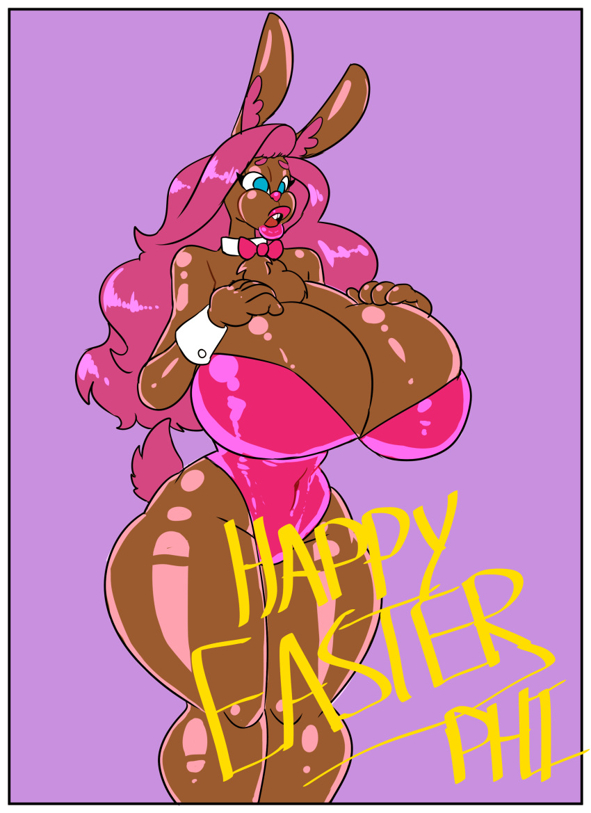 absurd_res anthro big_breasts bimbofication breast_implants breasts chest_tuft cleavage clothed clothing female hi_res huge_breasts lagomorph leporid lips lipstick makeup mammal rabbit scarfyace text thick_lips thick_thighs tuft