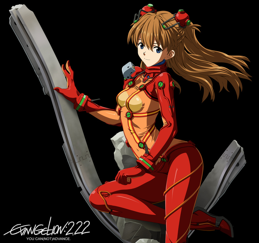 absurdres blue_eyes bodysuit brown_hair evangelion:_2.0_you_can_(not)_advance highres long_hair multicolored multicolored_bodysuit multicolored_clothes neon_genesis_evangelion orange_bodysuit plugsuit rebuild_of_evangelion red_bodysuit shikinami_asuka_langley skin_tight solo souryuu_asuka_langley test_plugsuit toshi_(anime_coloring) wide_hips
