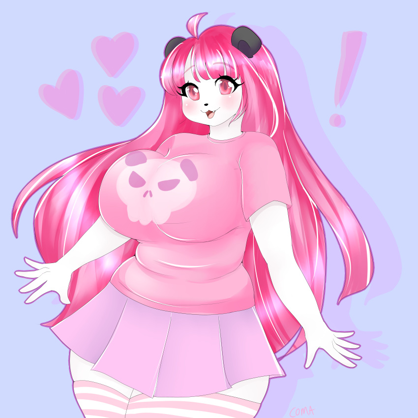 1:1 absurd_res anthro big_breasts breasts clothing comaofsouls destinee digital_media_(artwork) female giant_panda hair hi_res long_hair mammal pink_eyes pink_hair simple_background slightly_chubby smile thick_thighs ursid