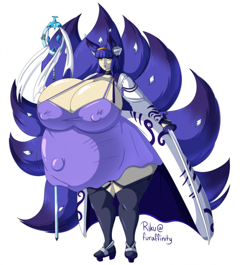 anthro belly big_belly big_breasts big_butt breasts butt curvy_figure female humanoid looking_at_viewer narrowed_eyes pregnant riku solo thick_thighs voluptuous wide_hips