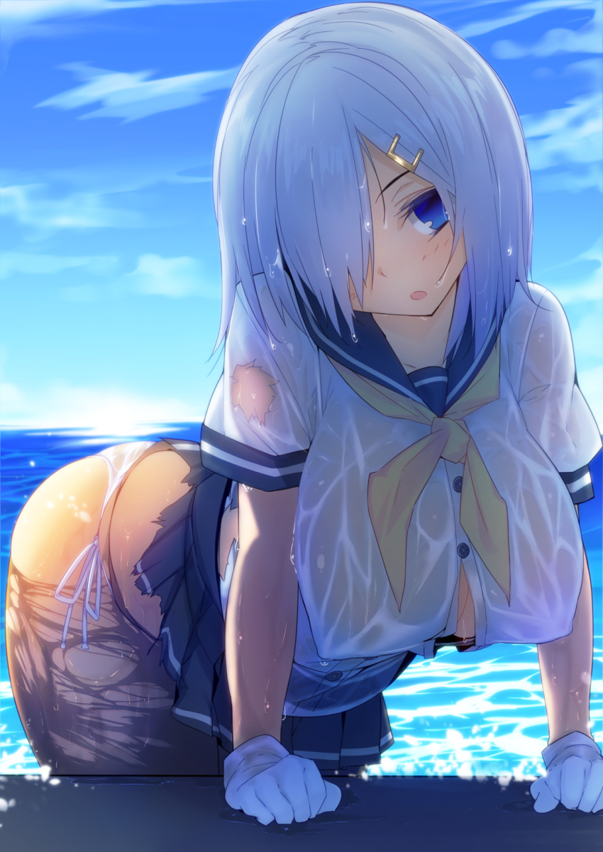 breasts denpaken_pochi hamakaze_(kantai_collection) highres kantai_collection making-of_available see-through wet wet_clothes