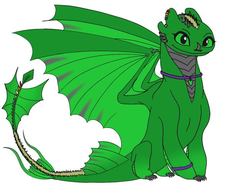 4:3 ambiguous_gender collar dragon dreamworks emerald_light_fury feral full-length_portrait girly green_body green_scales how_to_train_your_dragon light_fury portrait puff_moonwatcher scales scalie sitting western_dragon
