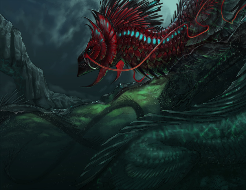 2019 ambiguous_gender day detailed_background digital_media_(artwork) duo feral nukerooster outside red_body red_scales scales seadragon_(disambiguation) sky